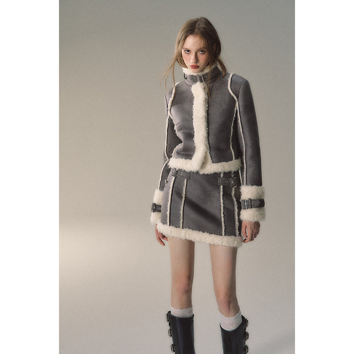 Via Pitti Suede Short Puffer Skirt Grey - Mores Studio