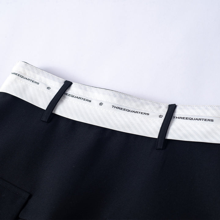 Three Quarters Color Blocked Logo Print Waist Long Pleated Skirt - Mores Studio