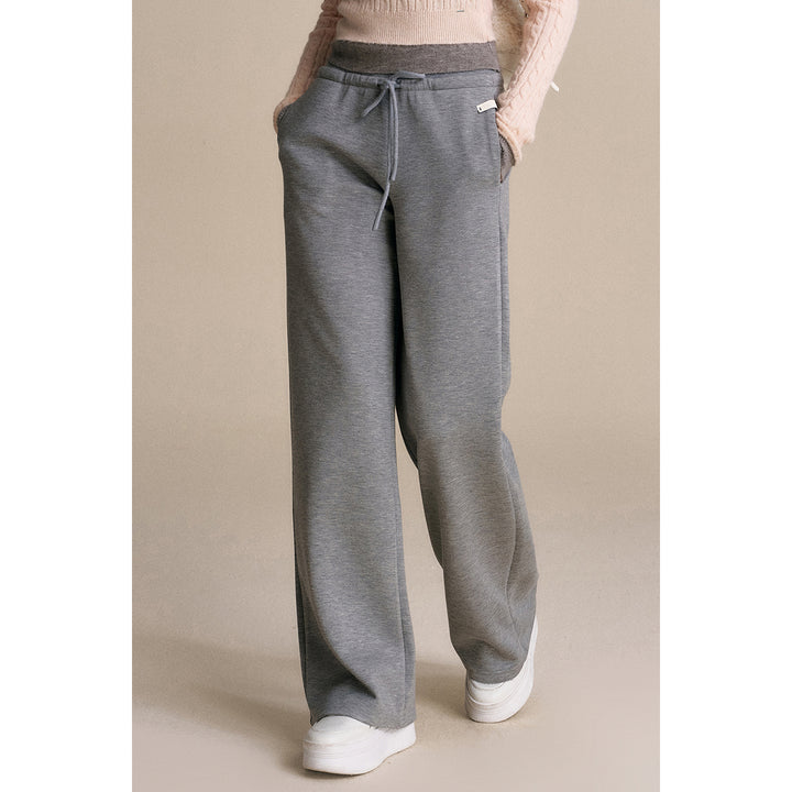 Kroche Drawstring High Waist Wide-Leg Casual Pants Gray