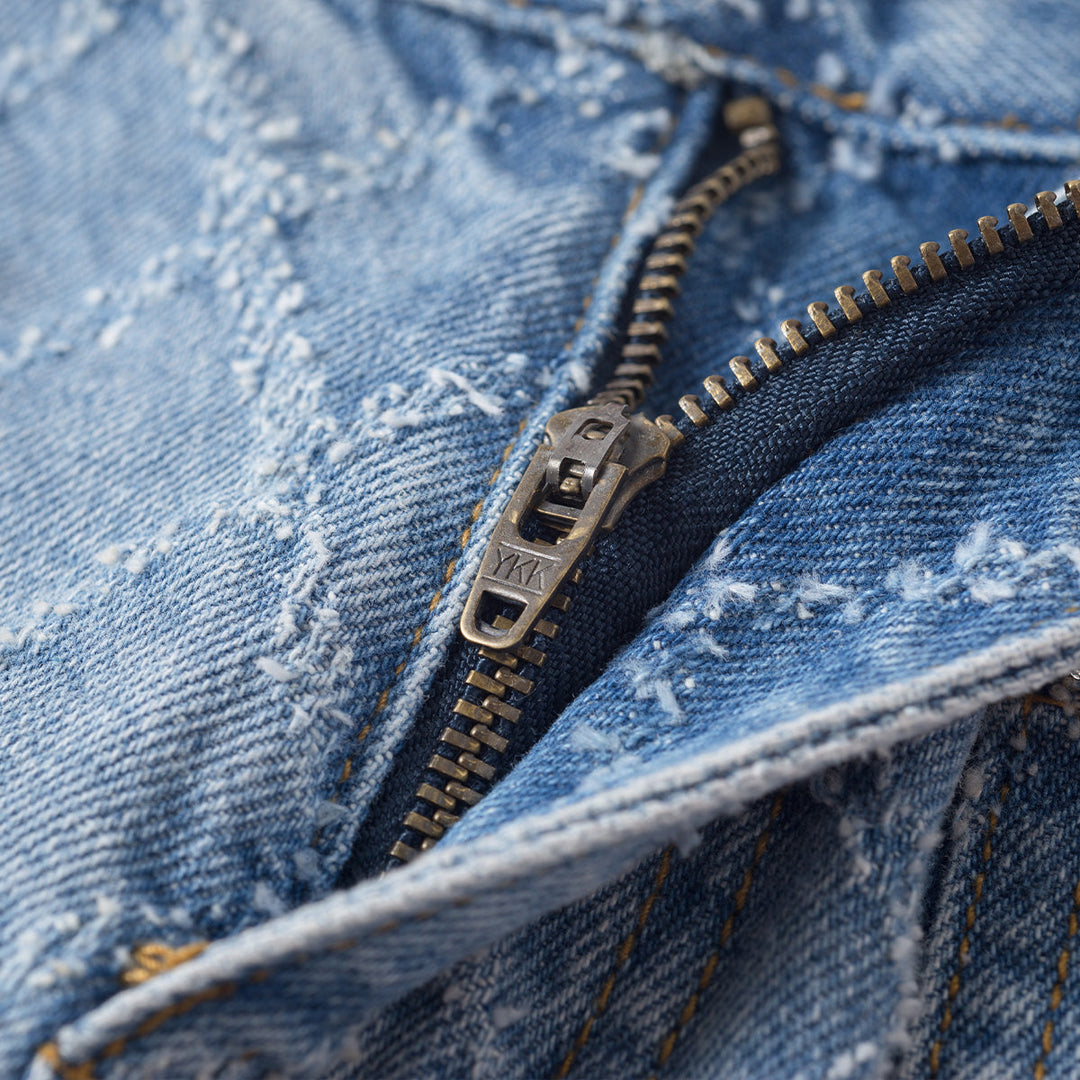 Three Quarters Diamond Checkered Denim Jeans - GirlFork