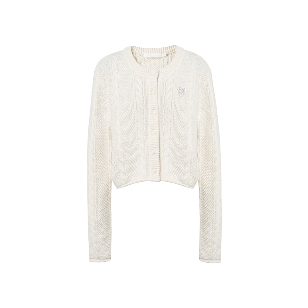 Kroche Blended Woolen Embroidery Twist Cardigan White