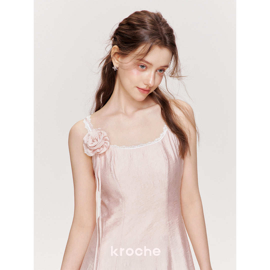 Kroche Rose Lace Up Waisting Halter Dress