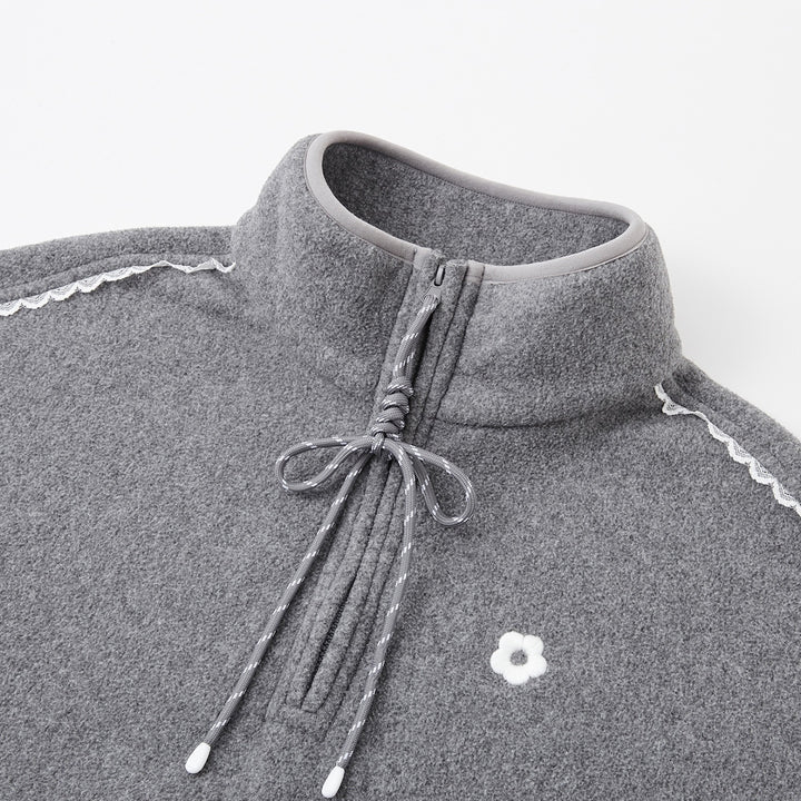 SomeSowe Lace Patchwork Fleece Sweatshirt Gray