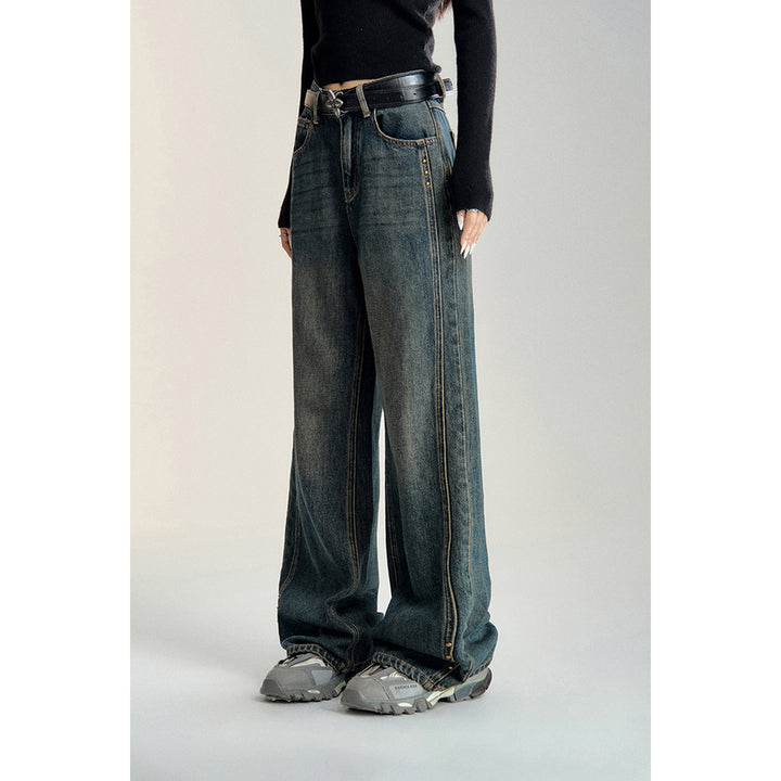 MacyMccoy Retro Rivet Wide-Leg Denim Pants