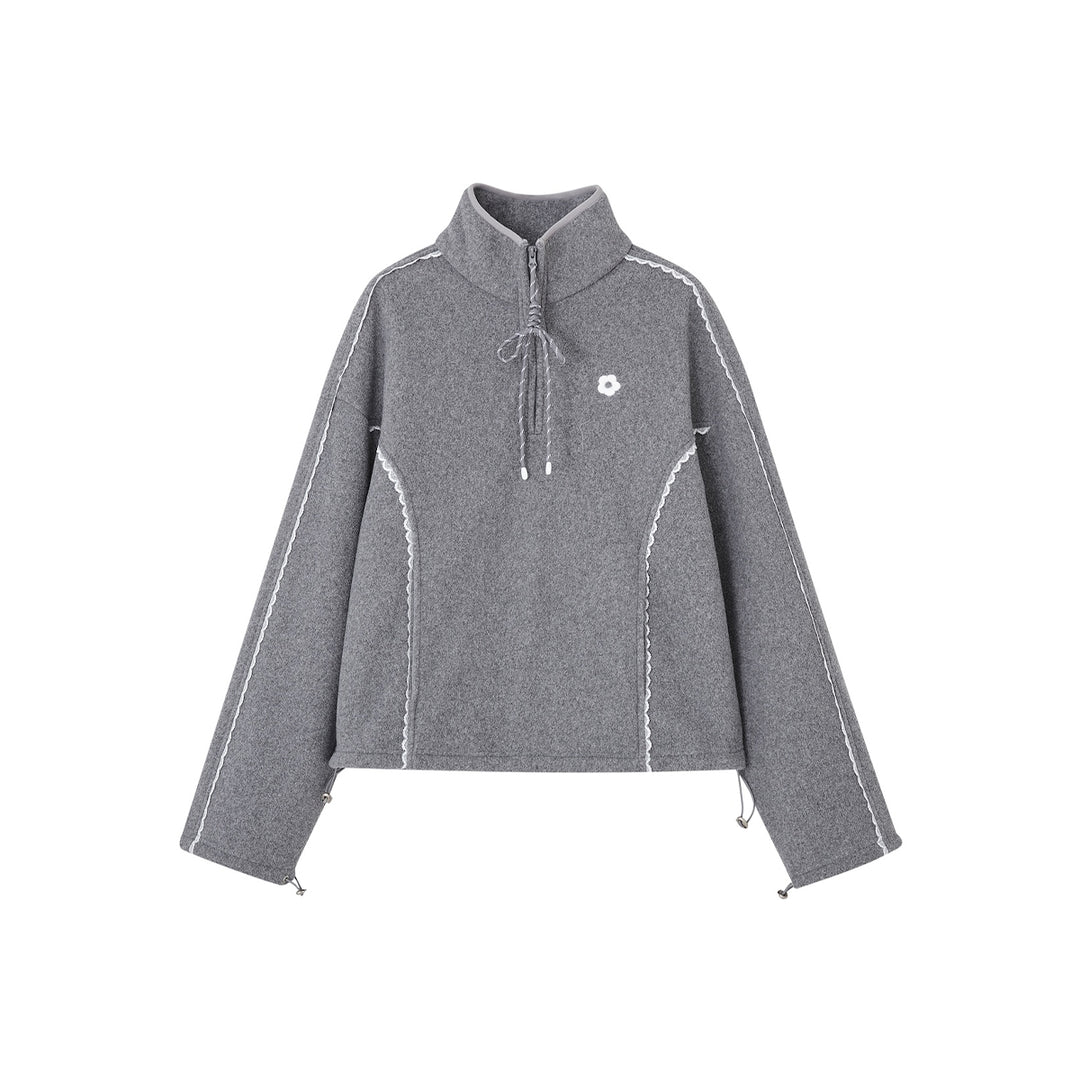 SomeSowe Lace Patchwork Fleece Sweatshirt Gray