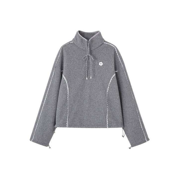 SomeSowe Lace Patchwork Fleece Sweatshirt Gray