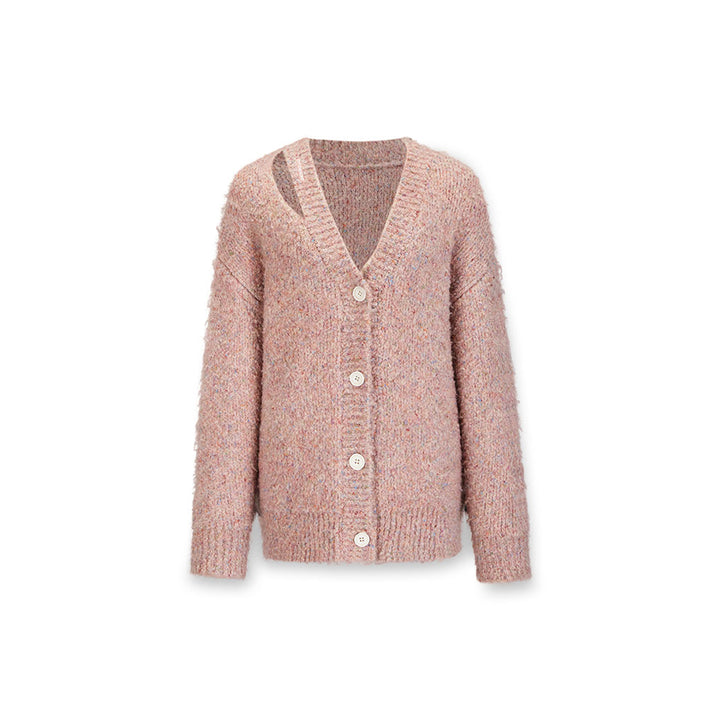 NotAwear Woolen Hollow Cutting Cardigan Pink - Mores Studio