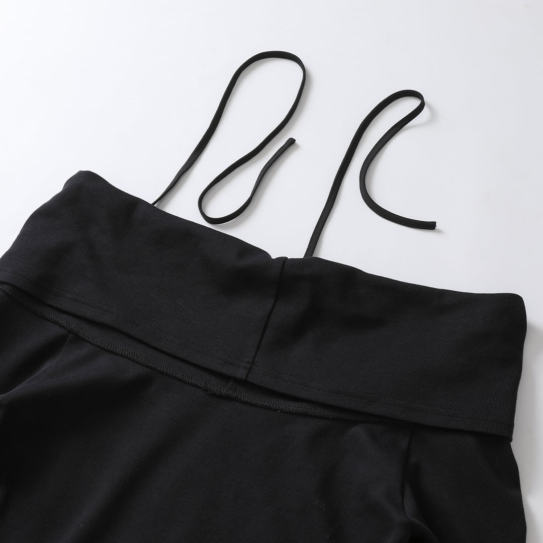 Three Quarters Logo Strap Off-Shoulder Stitched Dress - Mores Studio