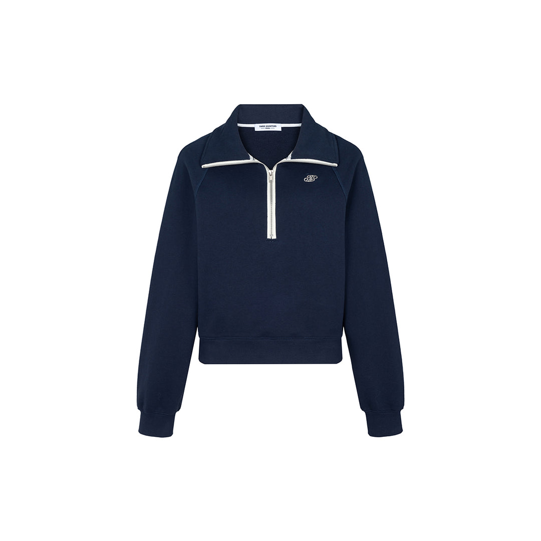 Three Quarters Logo Embroidery Half-Zip Polo Sweater Navy - Mores Studio