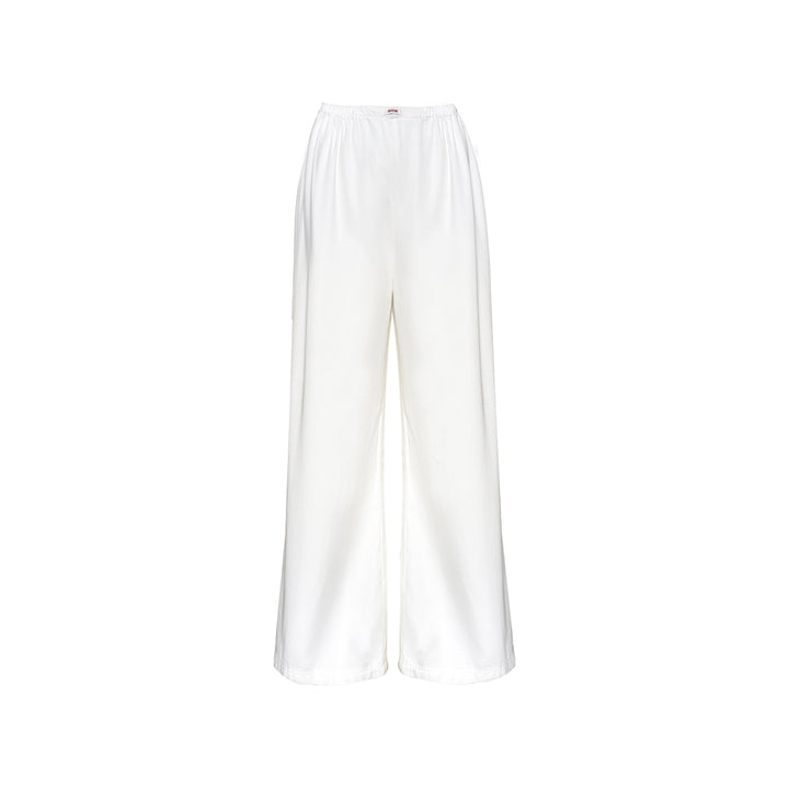 Kroche Silky Elastic-Waist Wide Leg Pants White