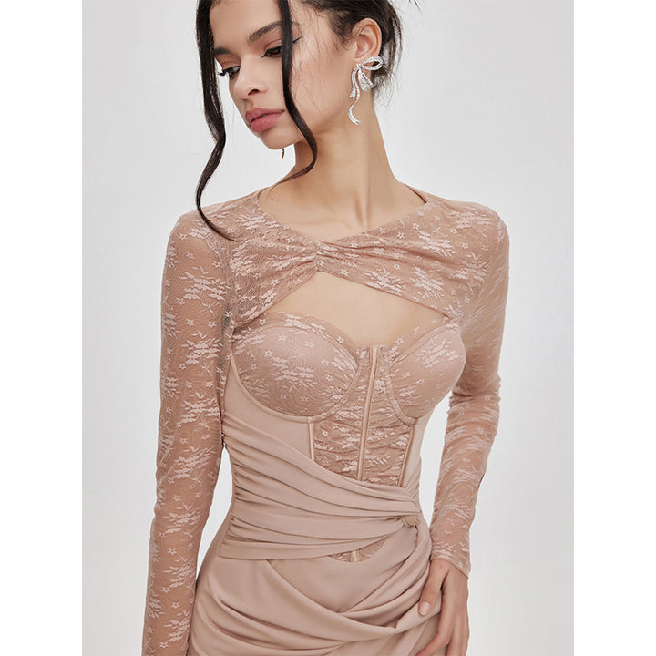 Sheer Luck Dreamy Hollow Cutting Lace Flare Dress - Mores Studio