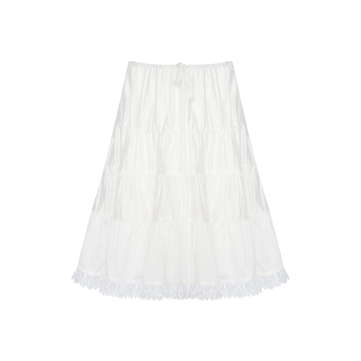 Kroche Lace Patchwork Tiered Skirt White