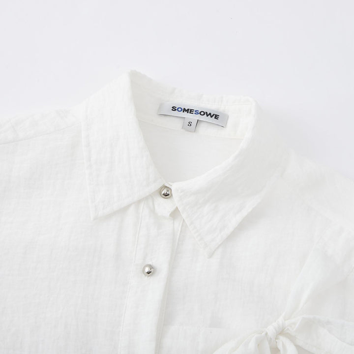 SomeSowe Bow Waisted Pleated Shirt White