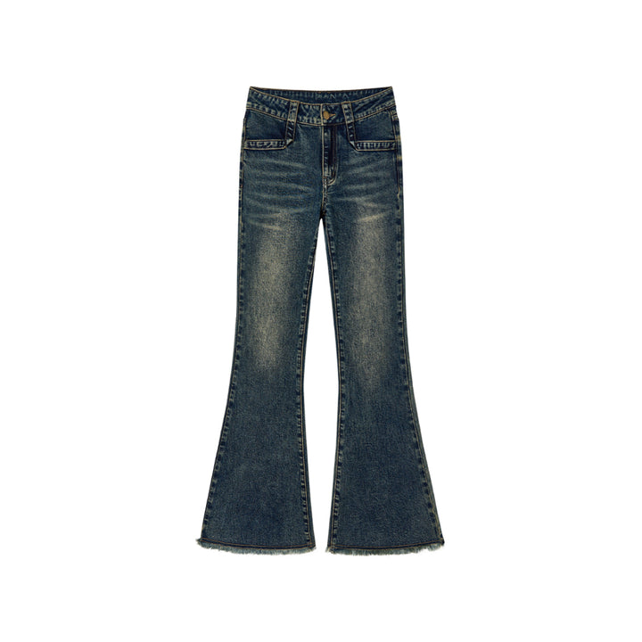 Via Pitti Faded Washed Blue Flare Jeans Blue