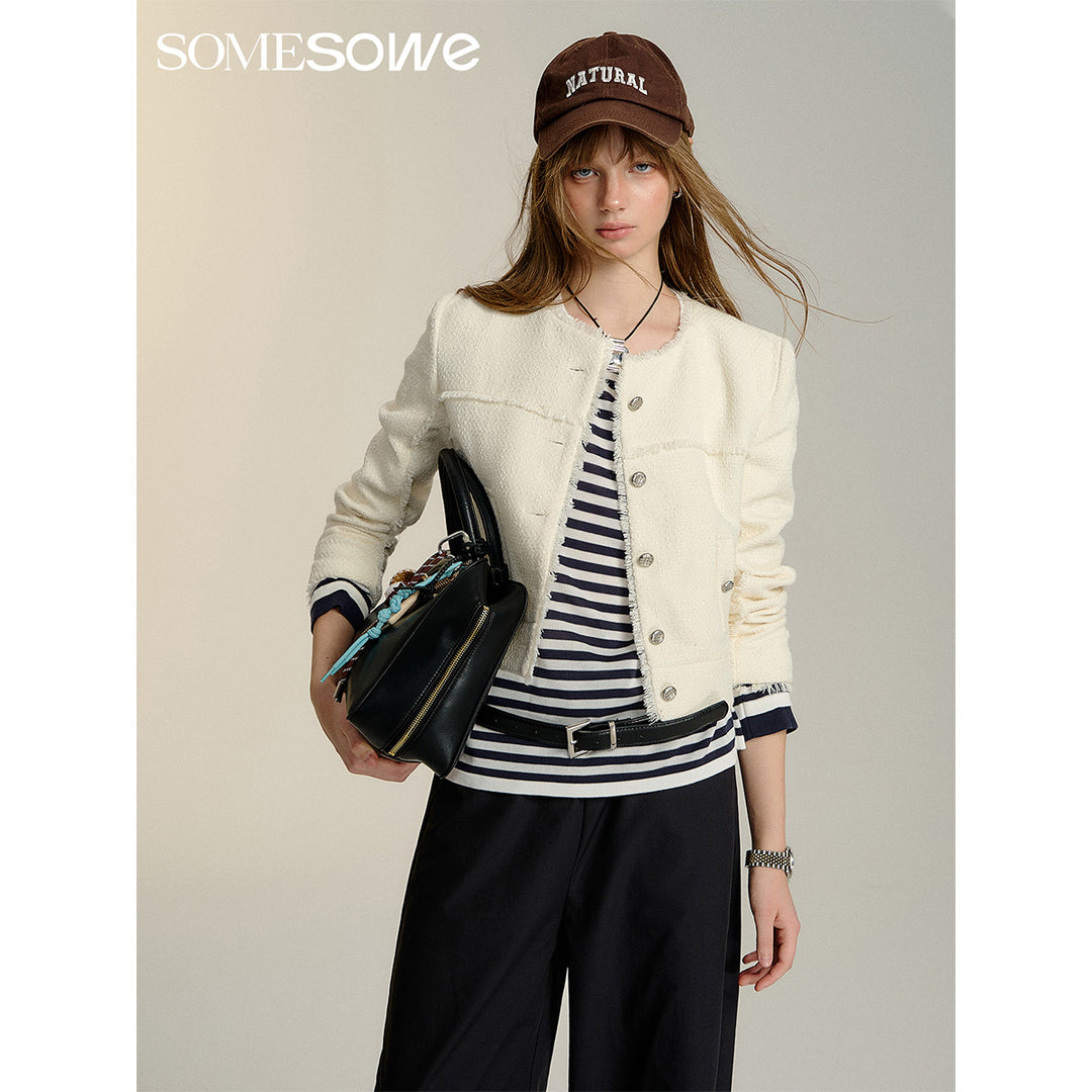 SomeSowe Raw Edge Patchwork Short Jacket White