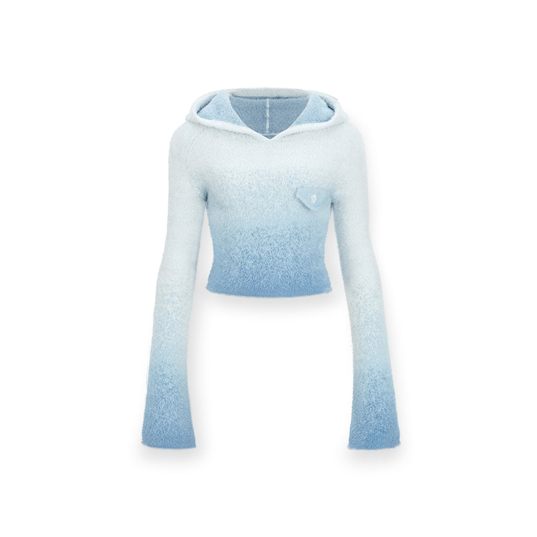 NotAwear Gradient Fuzzy Hooded Knit Top - Mores Studio