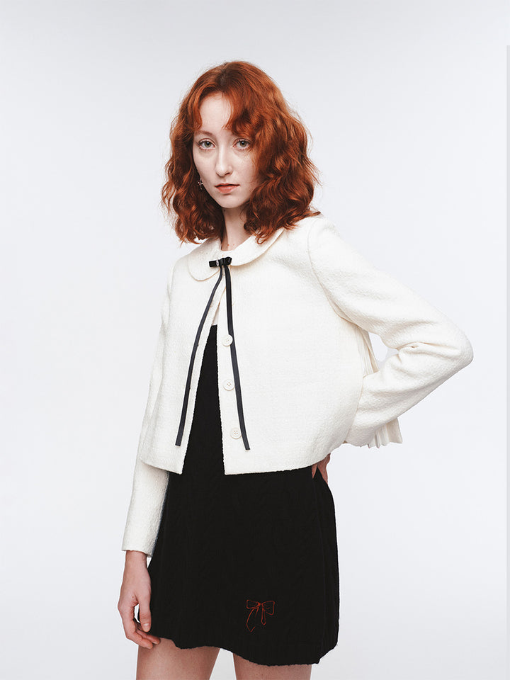 Herlian Detachable Bow Doll Collar Tweed Jacket White