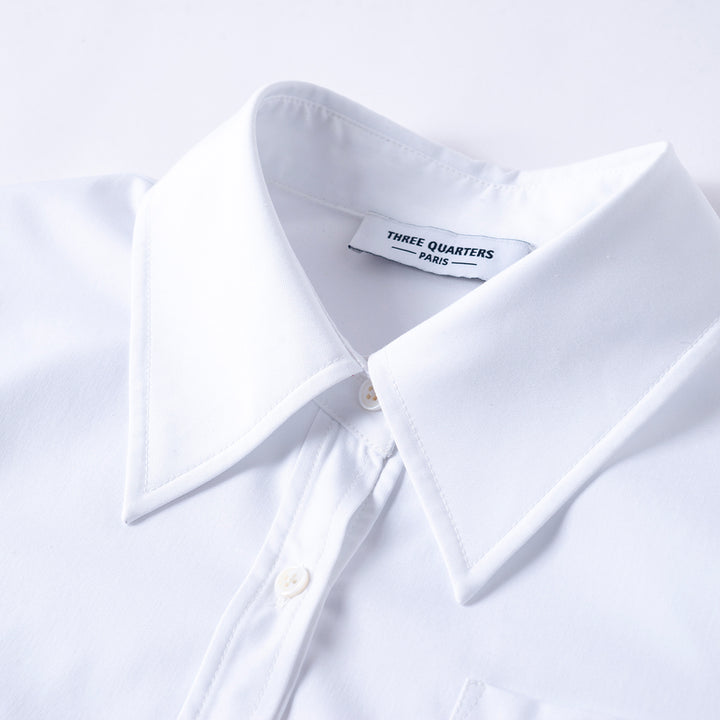 Three Quarters College Style Cropped Shirt White - Mores Studio