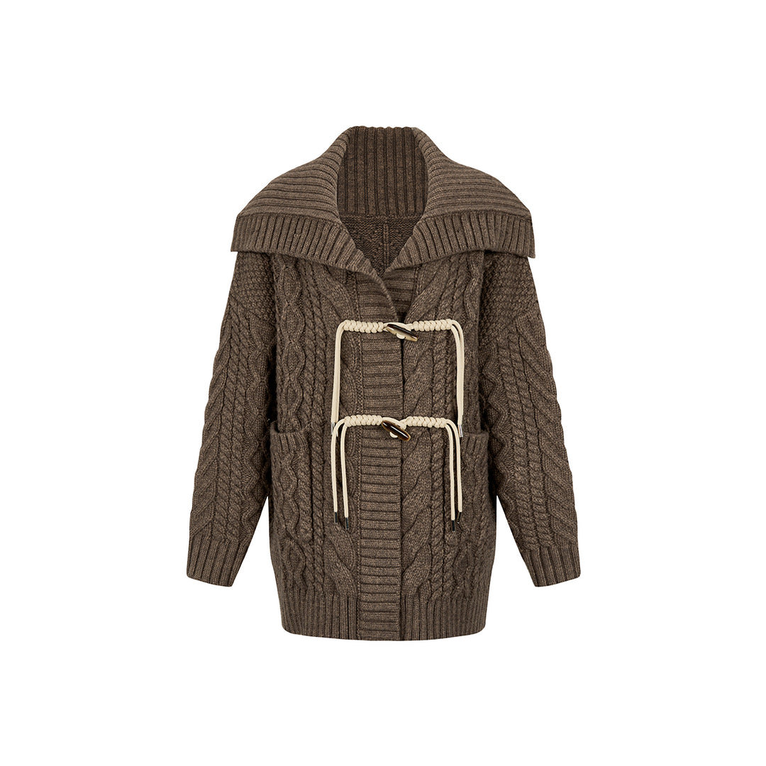 Via Pitti Horn Button Twisted Knit Cardigan Brown - Mores Studio