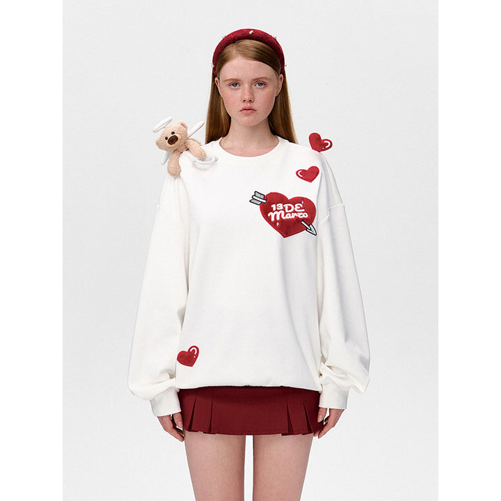 13De Marzo Doozoo Cupid Heart Round-Neck Sweater White