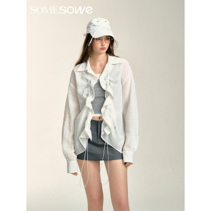 SomeSowe Long Sleeve Puff Pleated Shirt White