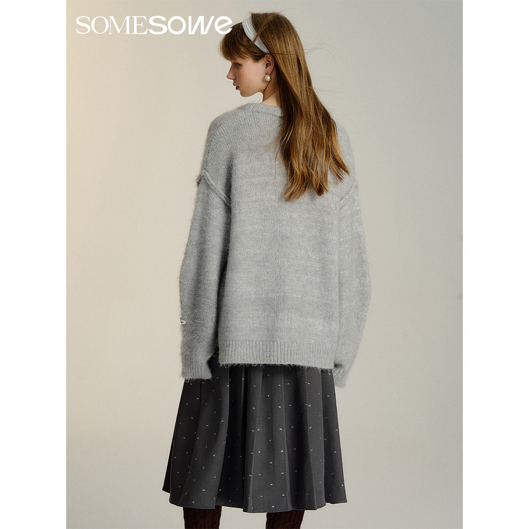 SomeSowe Silhouette Lace Up Furry Cardigan Gray