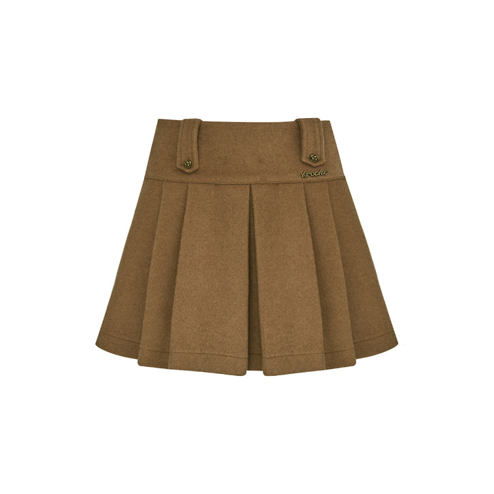 Kroche Vintage Woolen Pleated Skirt Brown - Mores Studio