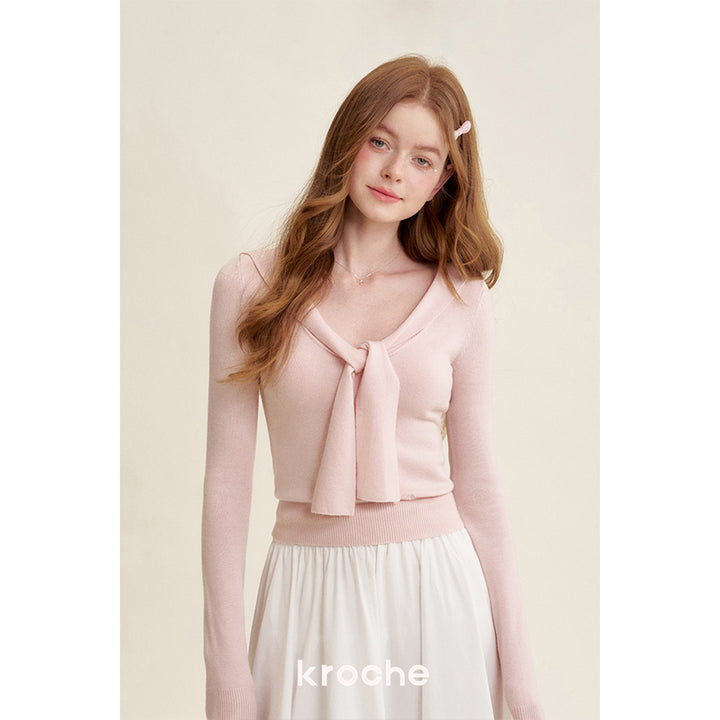 Kroche Blended Woolen Sailor Collar Knit Top Pink