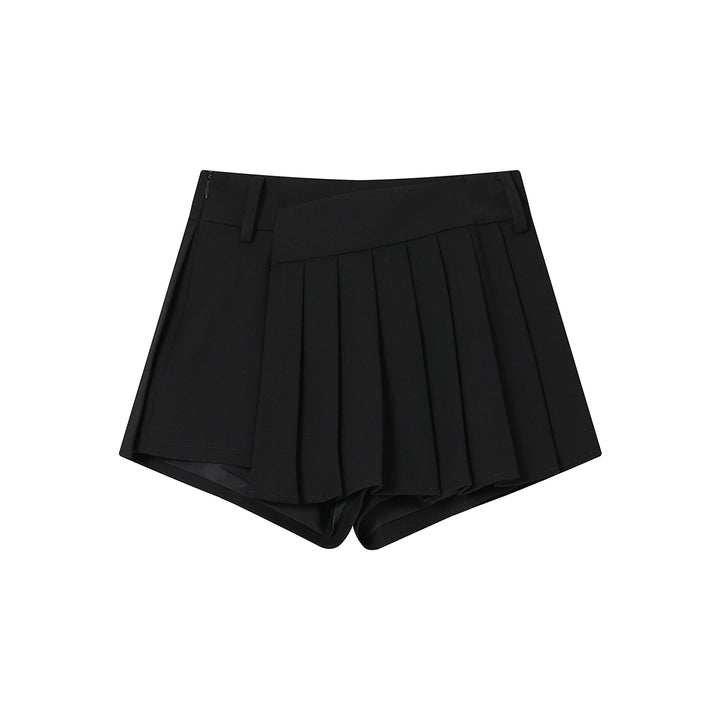 SomeSowe Irregular Cutting Pleated Skirt Shorts Black - Mores Studio