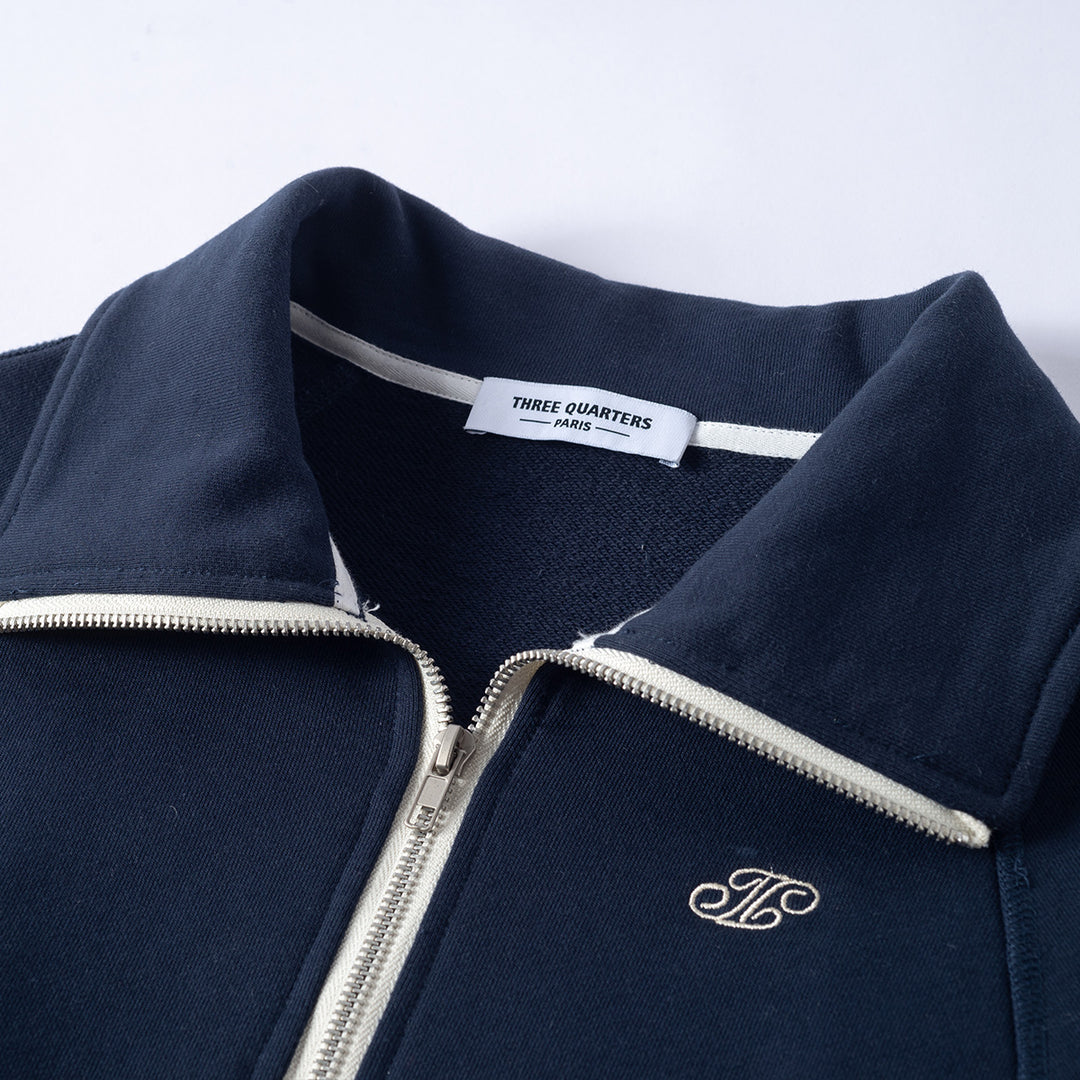 Three Quarters Logo Embroidery Half-Zip Polo Sweater Navy - Mores Studio