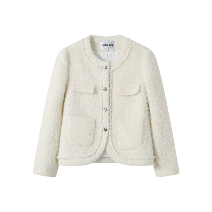 SomeSowe Loop Plush Tassel Woolen Jacket White - Mores Studio