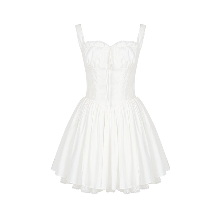 Kroche Lace Edge Waist Puff Dress White