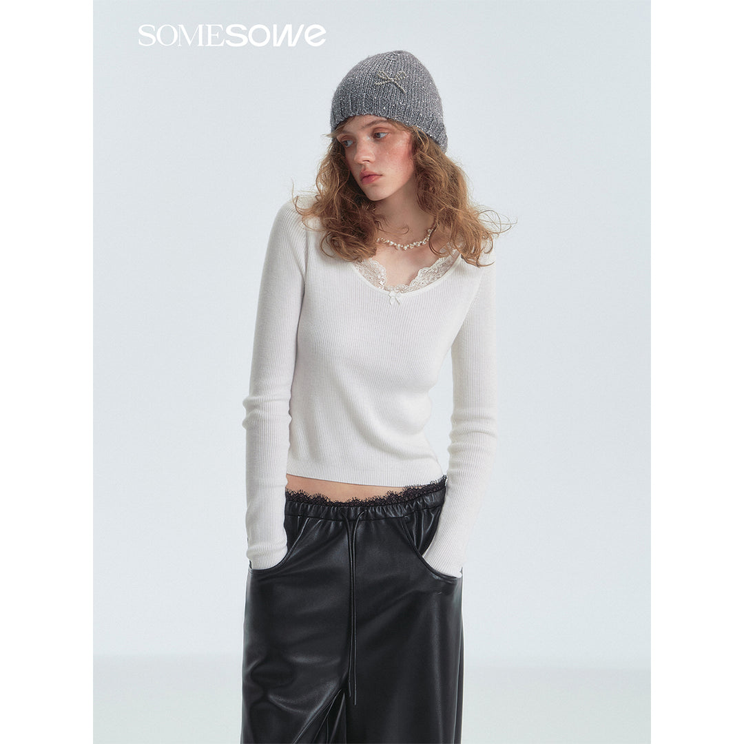 SomeSowe Lace Patchwork Basic Top White