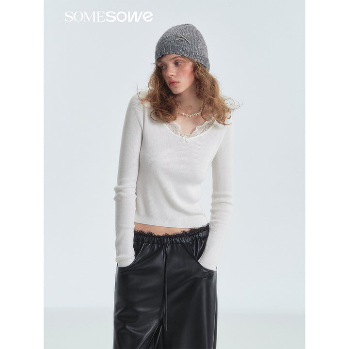 SomeSowe Lace Patchwork Basic Top White