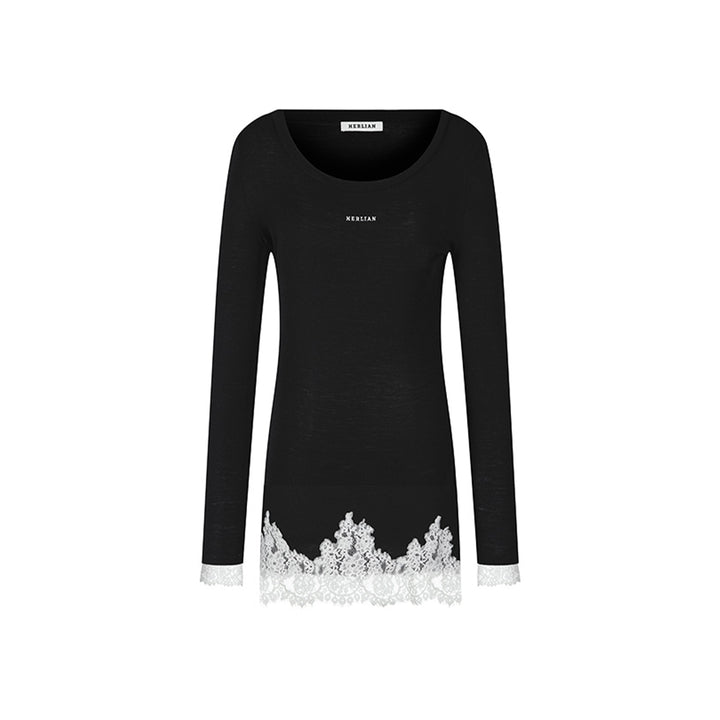 Herlian Lace Edge Slim-Fit Dress Black