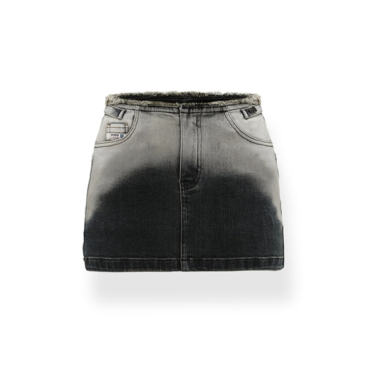 NotaWear Raw Waistline Gradient Denim Mini Skirt Black
