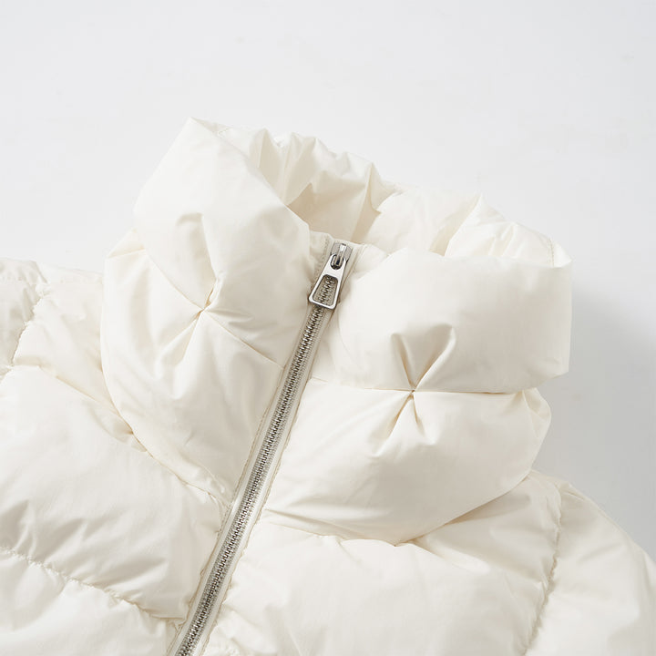 Three Quarters Checkered Lapel Short Down Jacket White