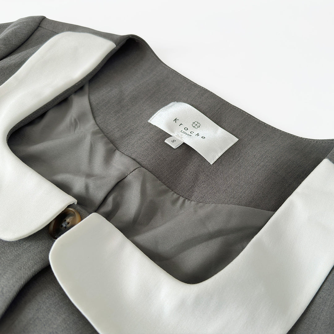 Kroche Color Blocked Lace Collar Vest & Blazer Set - Mores Studio