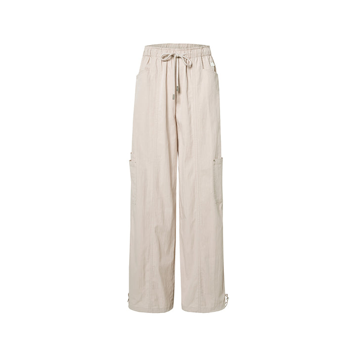 Liilou Drawstring Lace-Up Wide-Leg Cargo Pants Apricot