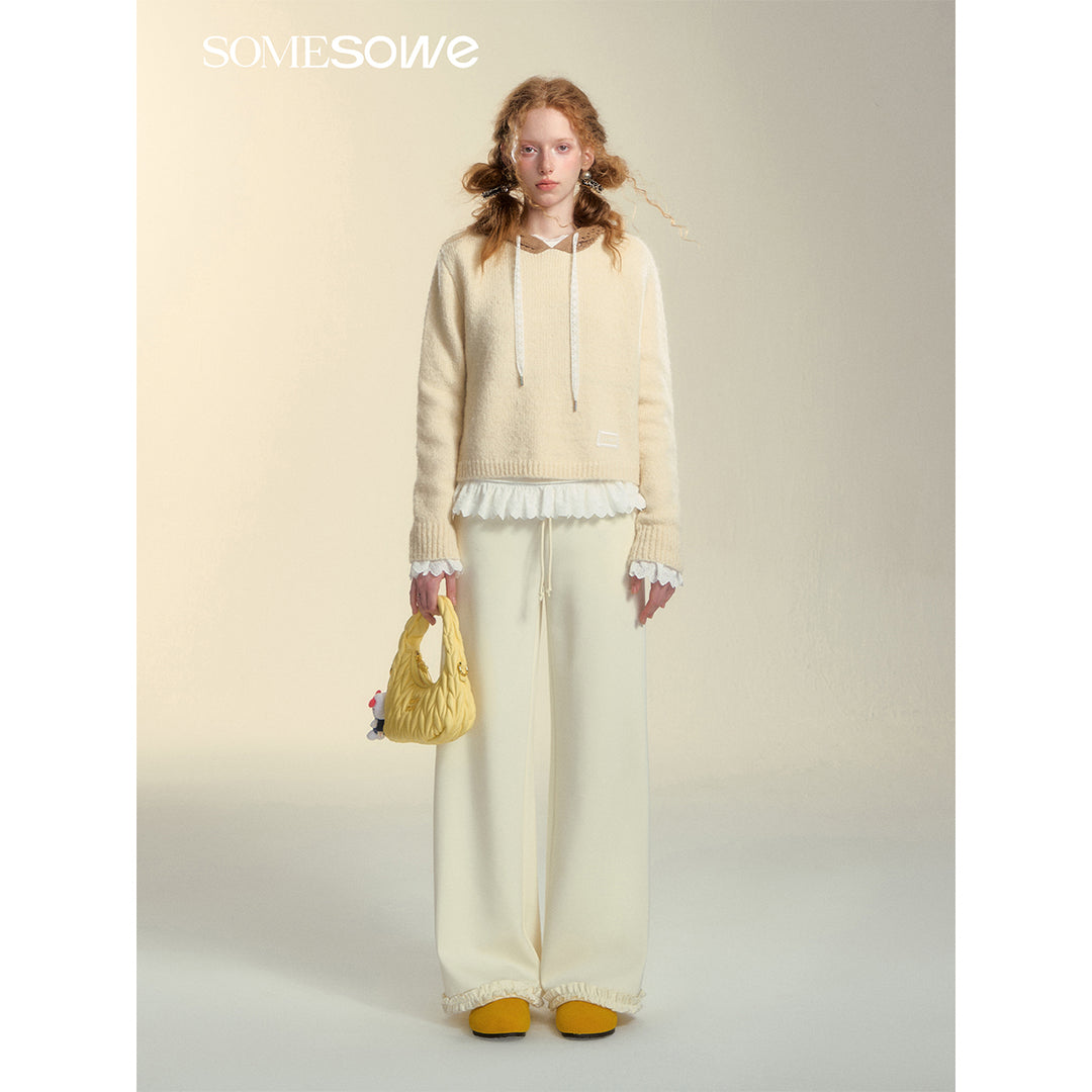 SomeSowe Hollow Out Hooded Knit Sweater Beige