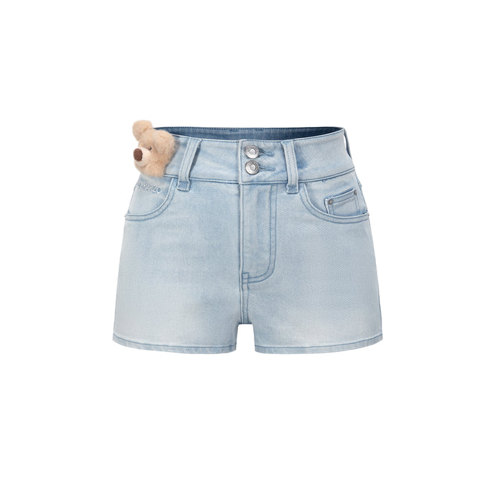 13De Marzo Plush Bear High Waist Denim Shorts Light Blue