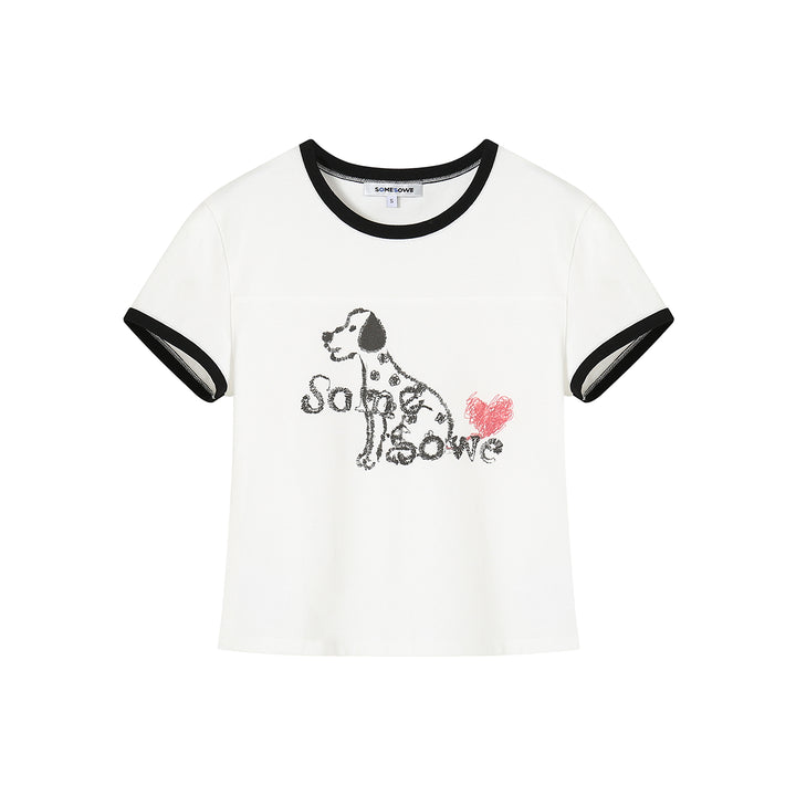 SomeSowe Color Blocked Spotted Puppy Printed T-Shirt