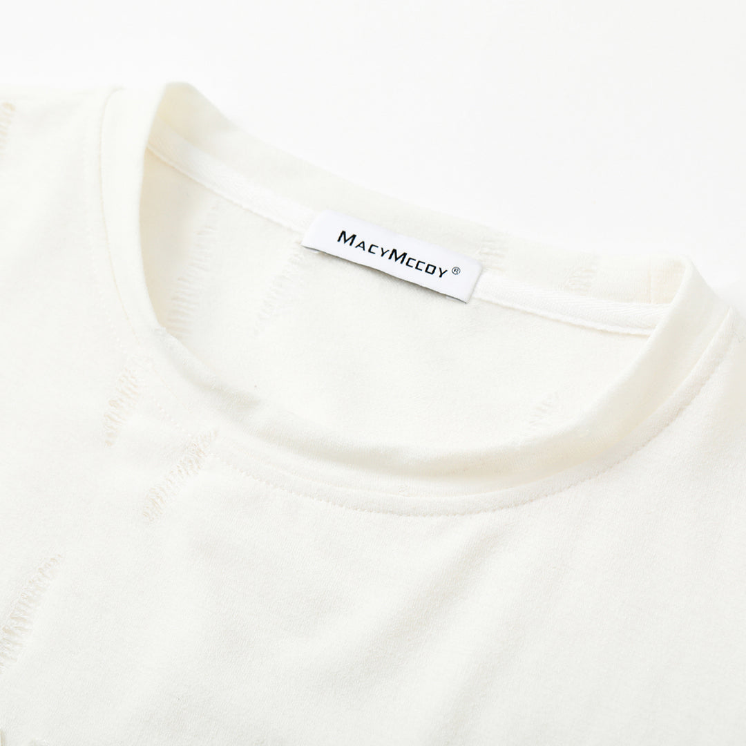 MacyMccoy Cut-Out Destroy Embroidery T-Shirt White