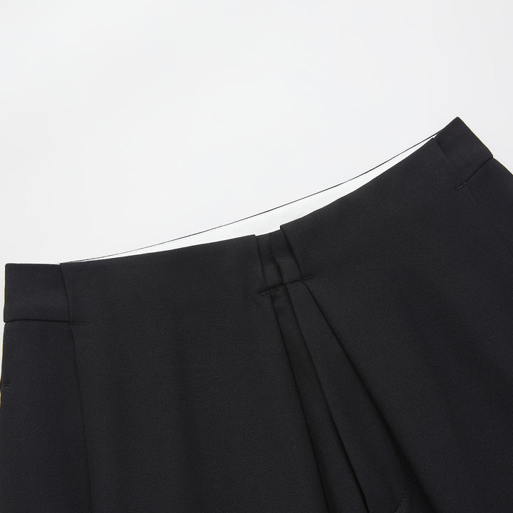 Three Quarters Wrinkled Wide-Leg Suit Pants Black