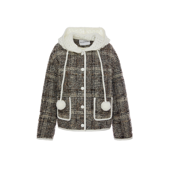 Rocha Roma Hand Crochet Hooded Tweed Down Jacket