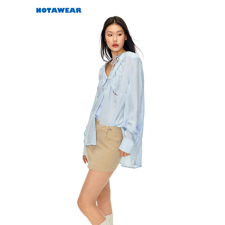 NotaWear Modern Cozy Wrinkled Oversize Shirt Blue