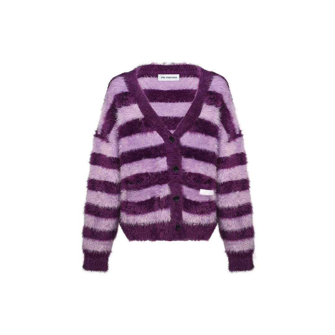 Ann Andelman Color Blocked Striped Woolen Cardigan Purple - Mores Studio