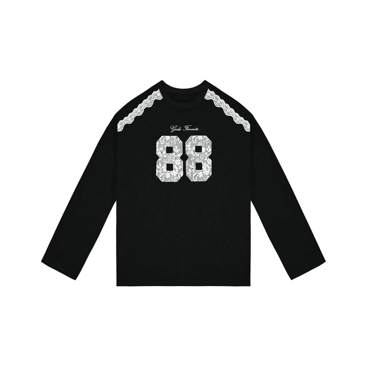 AsGony Retro Lace Patchwork L/S T-Shirt Black