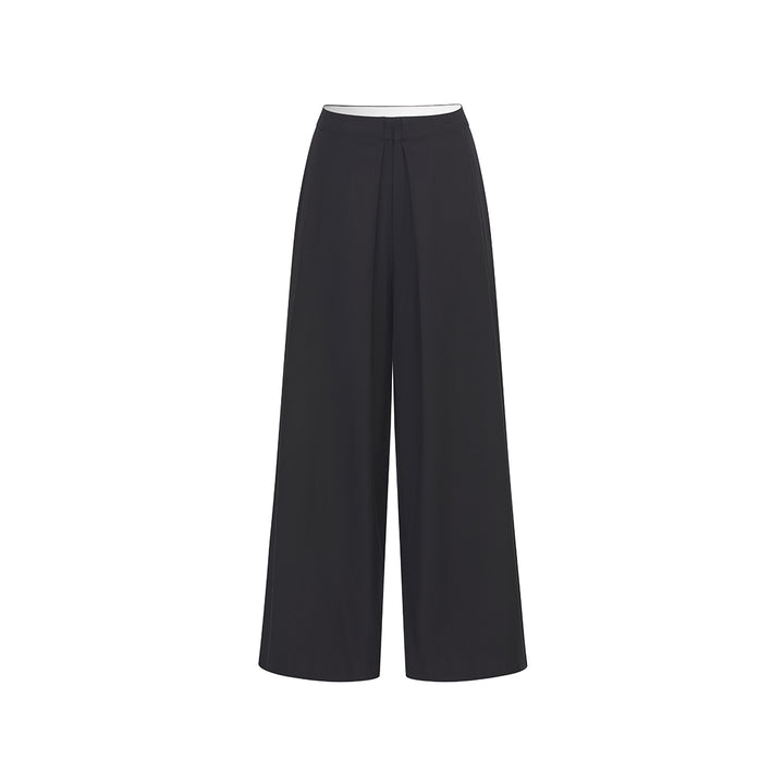 Three Quarters Wrinkled Wide-Leg Suit Pants Black