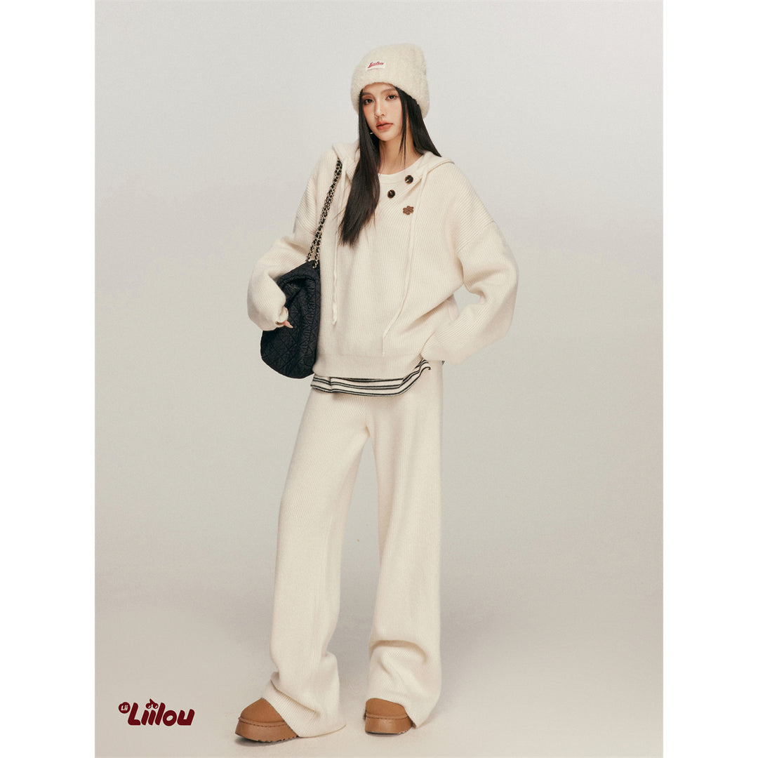 Liilou Casual Oversized Hooded Knit Sweater Cream - Mores Studio